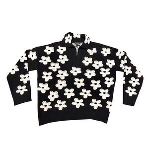 Marc Jacobs Daisy Jacquard Polo Sweater XS Black White Floral 2024
